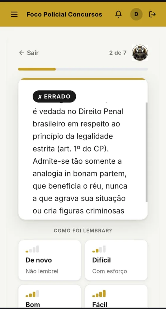 Flashcard revelado no celular, com a correção e a pergunta sobre como foi lembrar
