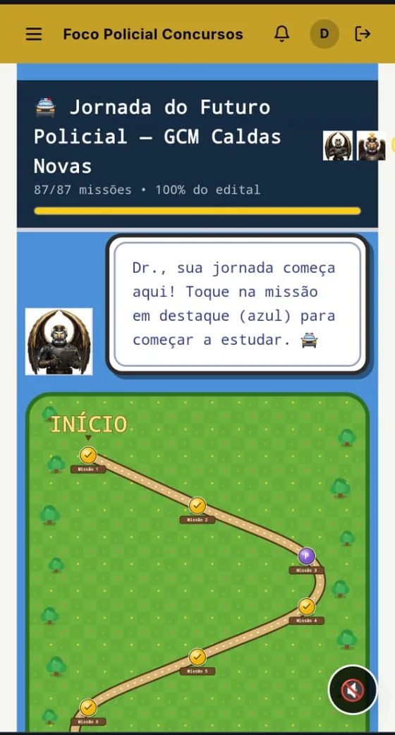 Jornada da GCM no celular, com a trilha de missões