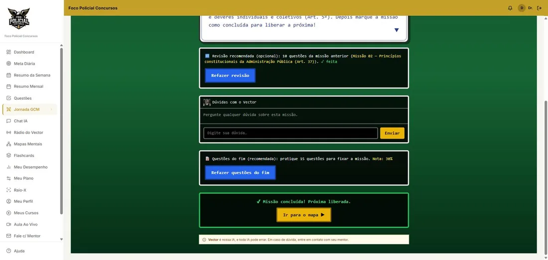 Missão aberta: 10 questões de revisão da missão anterior, dúvidas com o Vector e 15 questões do fim
